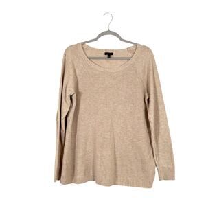 Talbots Beige Ribbed Knit Elbow Patch Cotton Blend Sweater Size Medium Old Money